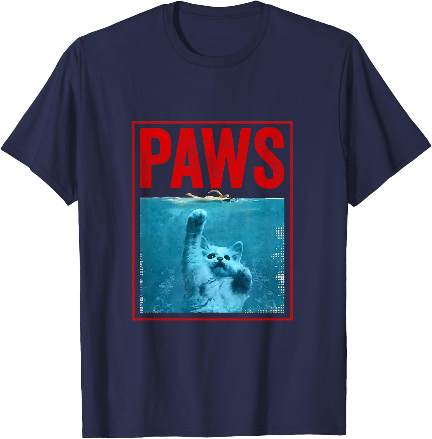 PAWS Funny Cat Kitten For Shark And Cat Lovers Men Women Girls Kids T-Shirt - T-Shirt | Navy