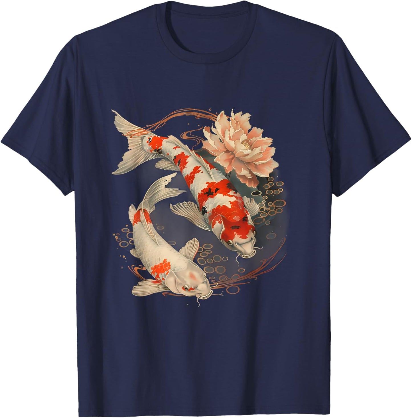 Koi Fish Lotus Japanese Pond Lover Japanese Koi Carp Fish T-Shirt - T-Shirt | Navy
