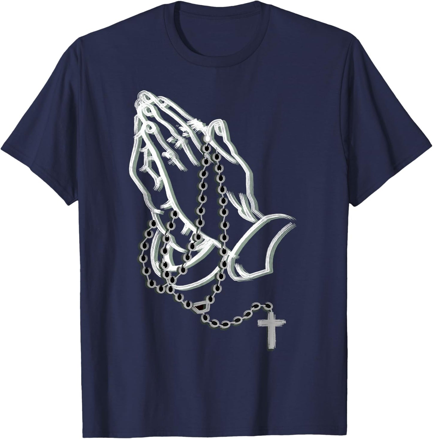 Praying hands with a rosary T-Shirt - T-Shirt | Navy