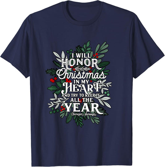 Christmas Carol, Scrooge Quote, Holiday festive graphic T-Shirt - T-Shirt | Navy