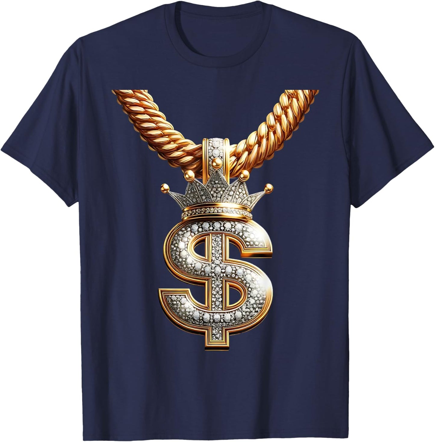 Fancy Gold and Diamond Dollar-Sign Bling T-Shirt - T-Shirt | Navy