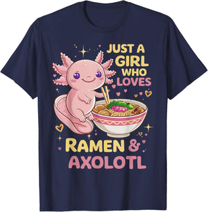Axolotl Kawaii Just A Girl Who Loves Ramen and Axolotls T-Shirt - T-Shirt | Navy