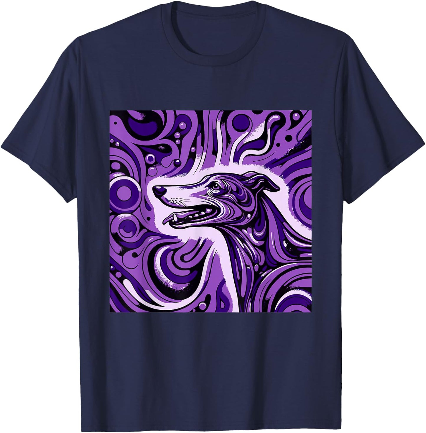 Psychedelic Trippy Rave Purple Dog Greyhound Whippet Women T-Shirt - T-Shirt | Navy