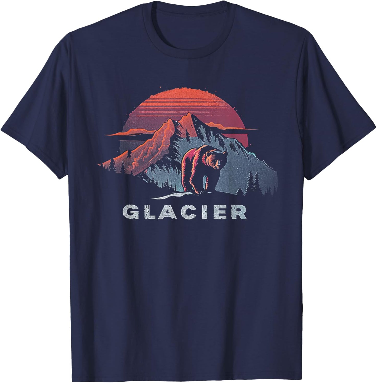Glacier - US National Park Vintage Men Women Kids Retro T-Shirt - T-Shirt | Navy