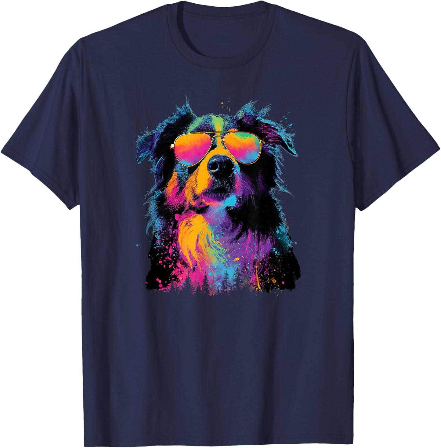 Colorful Australian Shepherd Dad Funny Dog Lover Fathers Day T-Shirt - T-Shirt | Navy