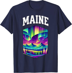 Maine Aurora Borealis Northern Lights Vacation Souvenir T-Shirt - T-Shirt | Navy