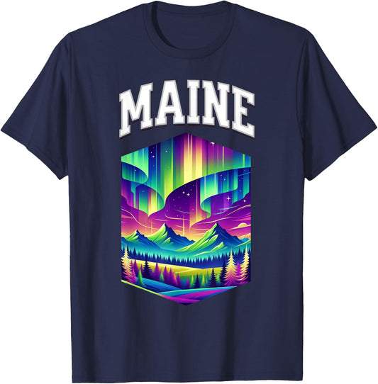 Maine Aurora Borealis Northern Lights Vacation Souvenir T-Shirt - T-Shirt | Navy