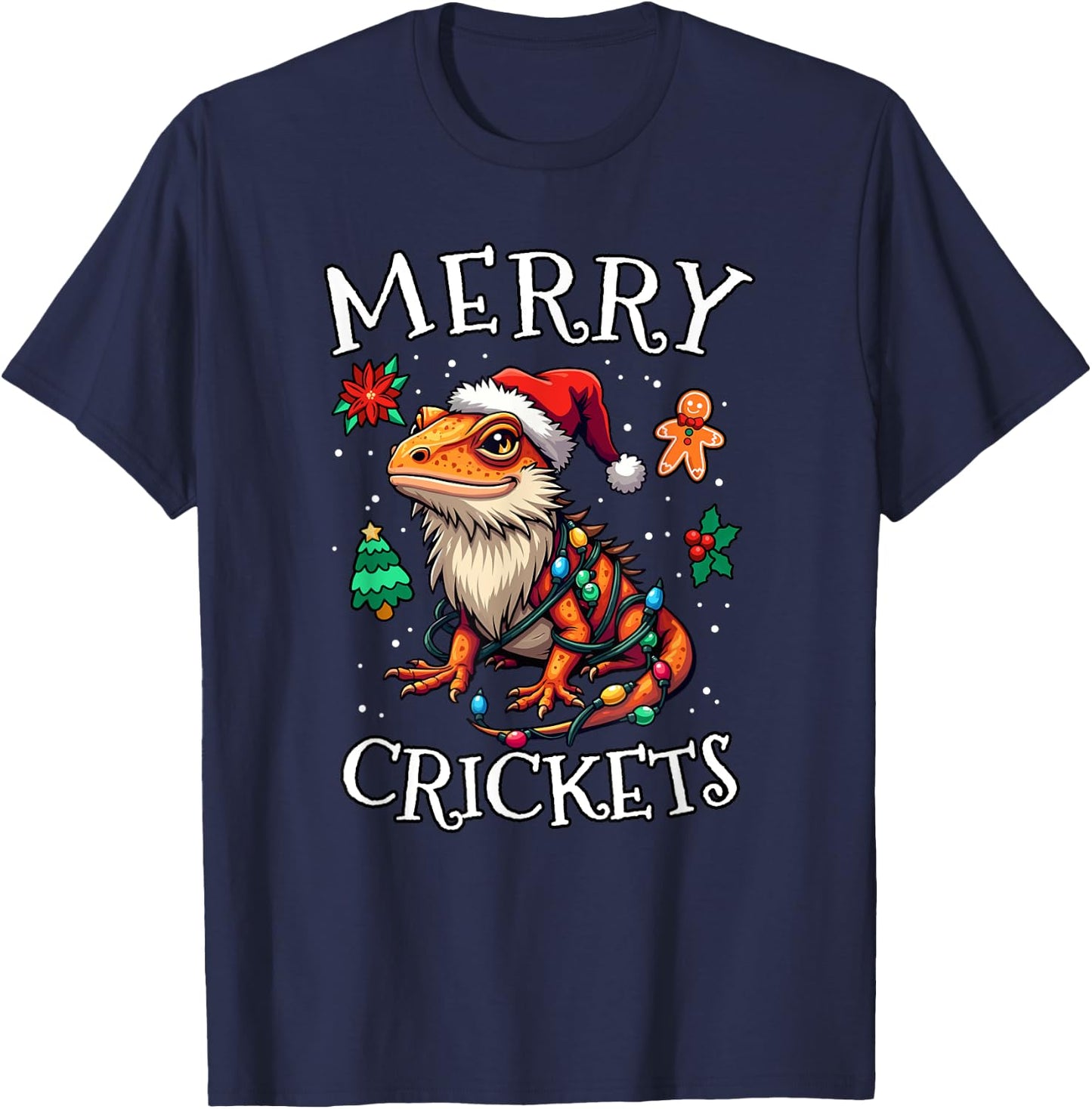 Bearded Dragon Christmas Lights Merry Crickets T-Shirt - T-Shirt | Navy