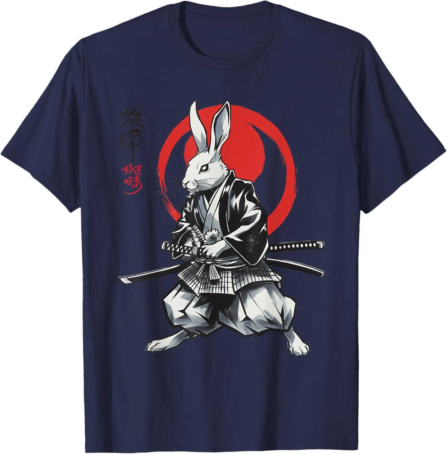 Samurai Ronin Rabbit Ukiyo Ink Warrior Japanese Rabbit Art T-Shirt - T-Shirt | Navy