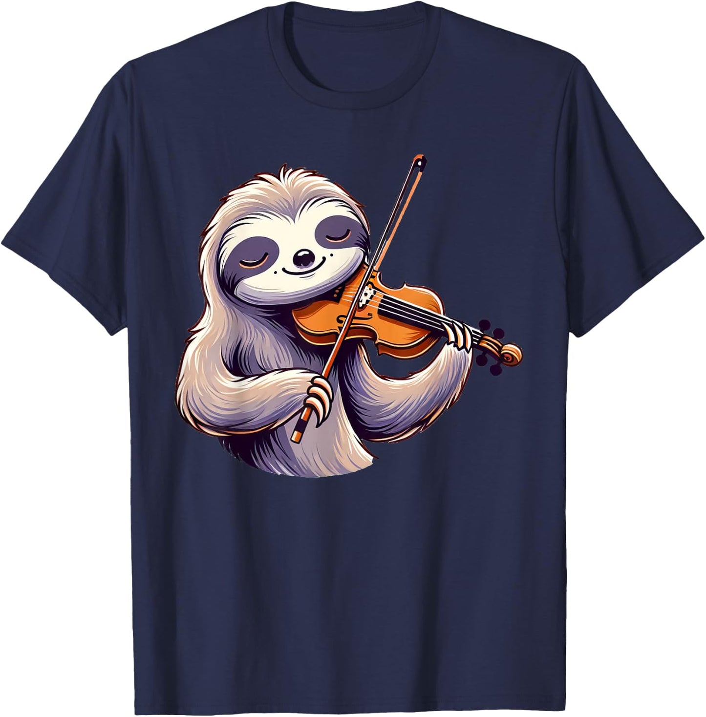 Cute Sloth Playing Violin Sloths Musician Music T-Shirt - T-Shirt | Navy