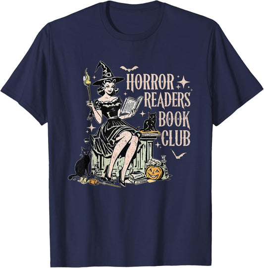 Funny Retro Scary Horror Readers Book Club Spooky Halloween T-Shirt - T-Shirt | Navy