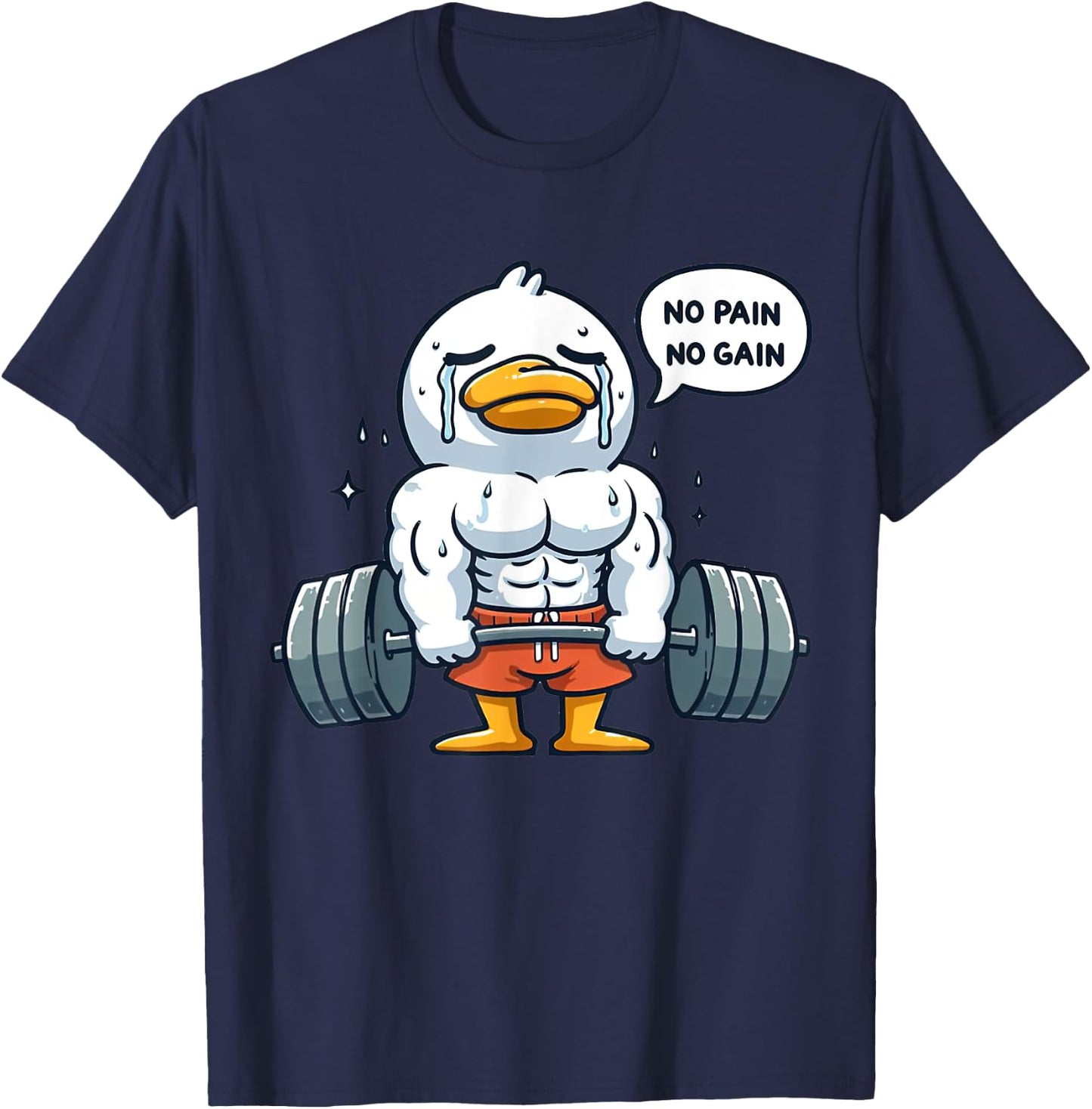 No Pain No Gain Funny Duck - Gym Workout & Fitness Training T-Shirt - T-Shirt | Navy