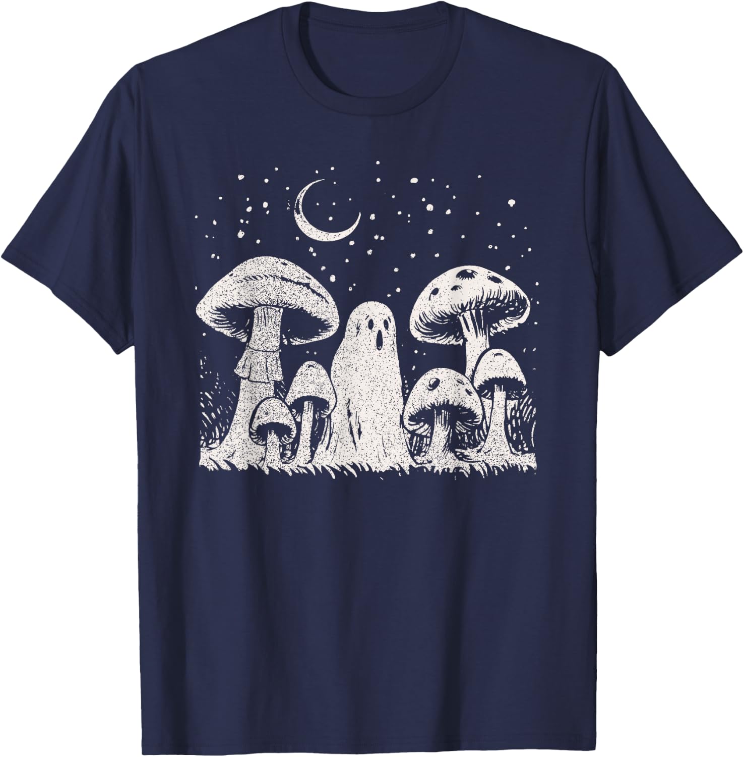 Halloween Mushroom Ghost Vintage Grunge 90 Aesthetic Graphic T-Shirt - T-Shirt | Navy