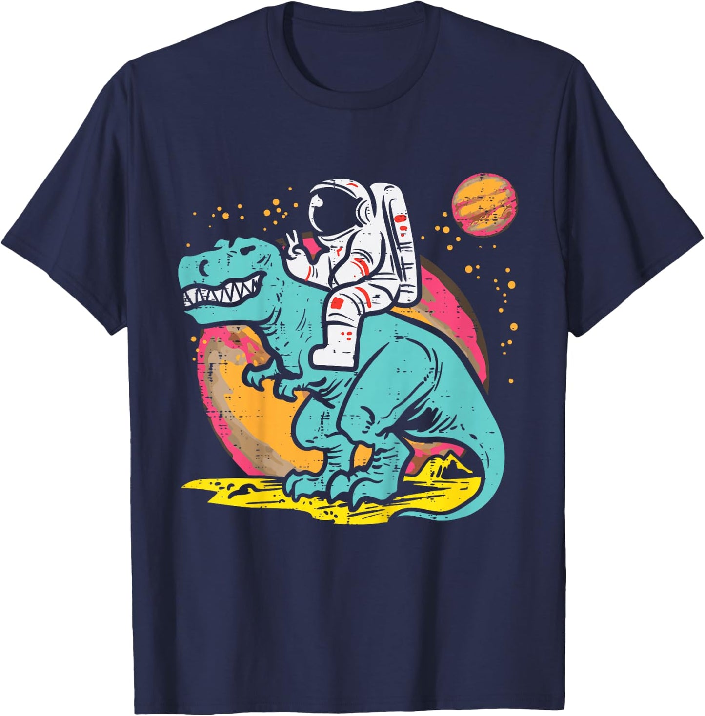 Kids Astronaut On Trex Dino Peace Space Toddler Boys Kids Youth T-Shirt - T-Shirt | Navy