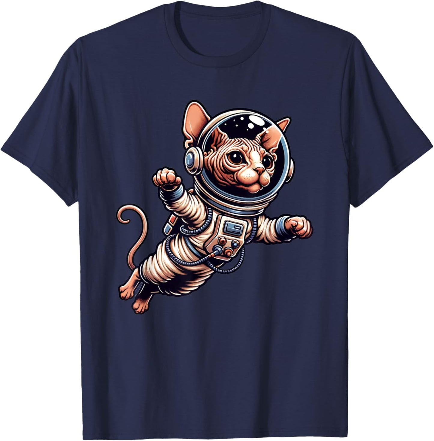 Astronaut Hairless Sphynx Cat Flying in Space Women Girls Kids T-Shirt - T-Shirt | Navy