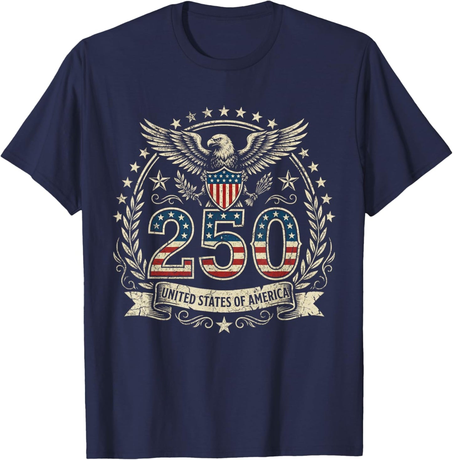 Patriotic 250 Years USA 250 Anniversary American 4th of July T-Shirt - T-Shirt | Navy