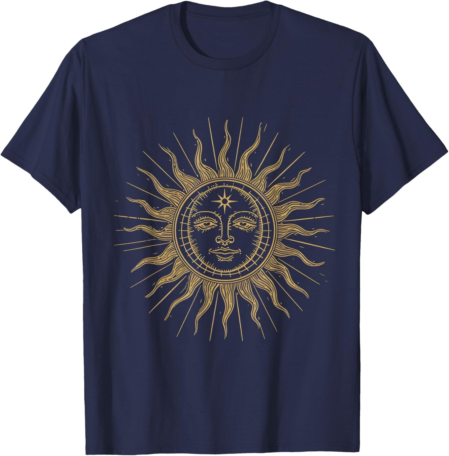 Golden Glow Vintage Sun Design T-Shirt - T-Shirt | Navy