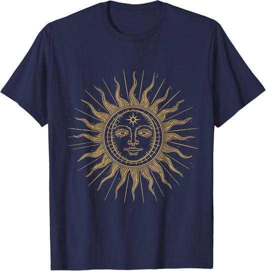 Golden Glow Vintage Sun Design T-Shirt - T-Shirt | Navy