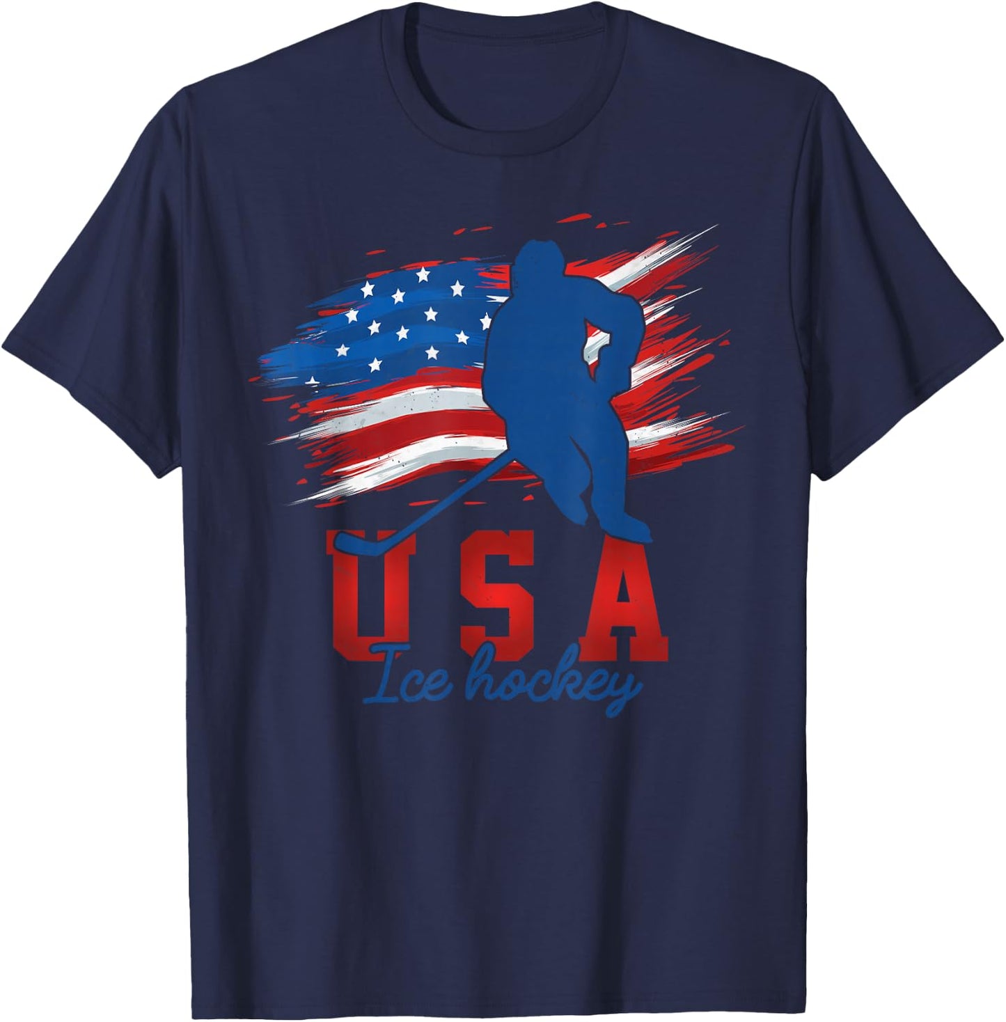 American Flag Ice Hockey 4th of July USA Support Team T-Shirt - T-Shirt | Navy