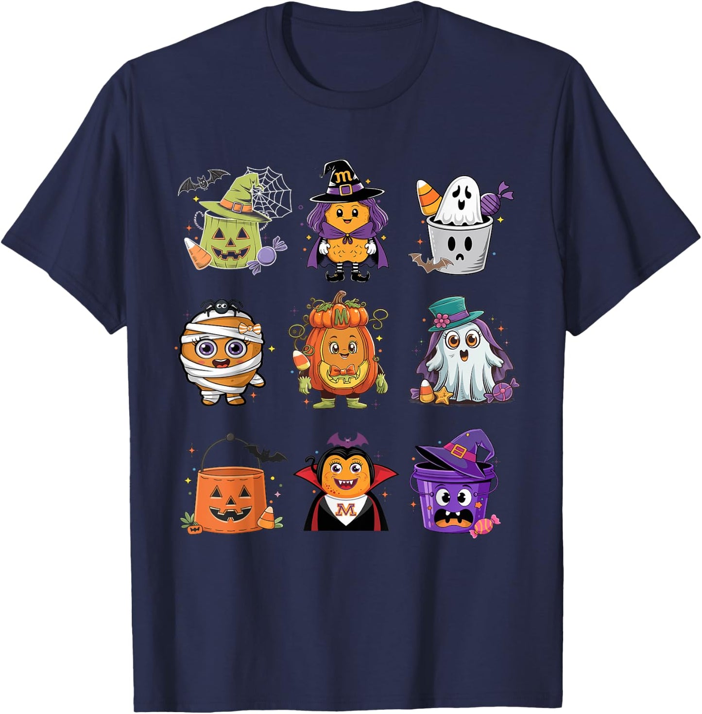Cute Spooky Chicken Nuggets Pumpkin Halloween 90's Vintage T-Shirt - T-Shirt | Navy