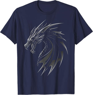 Black Dragon Motif Mythical Artwork Black Dragon T-Shirt - T-Shirt | Navy