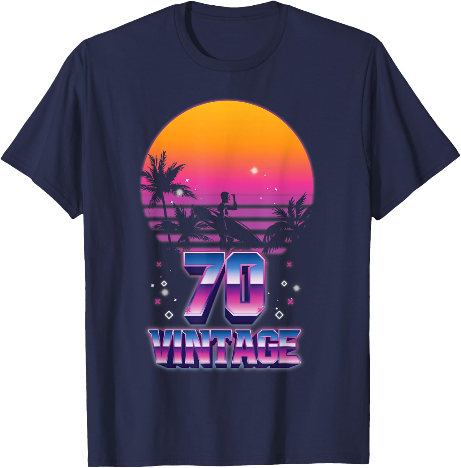 Surfing 1970 Pacific Ocean Sunset 70th Birthday 70 years old T-Shirt - T-Shirt | Navy