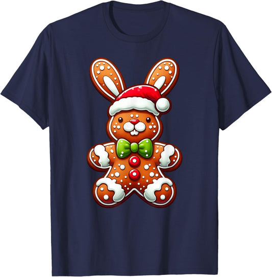 Funny Gingerbread Man Rabbit Christmas Kids T-Shirt - T-Shirt | Navy