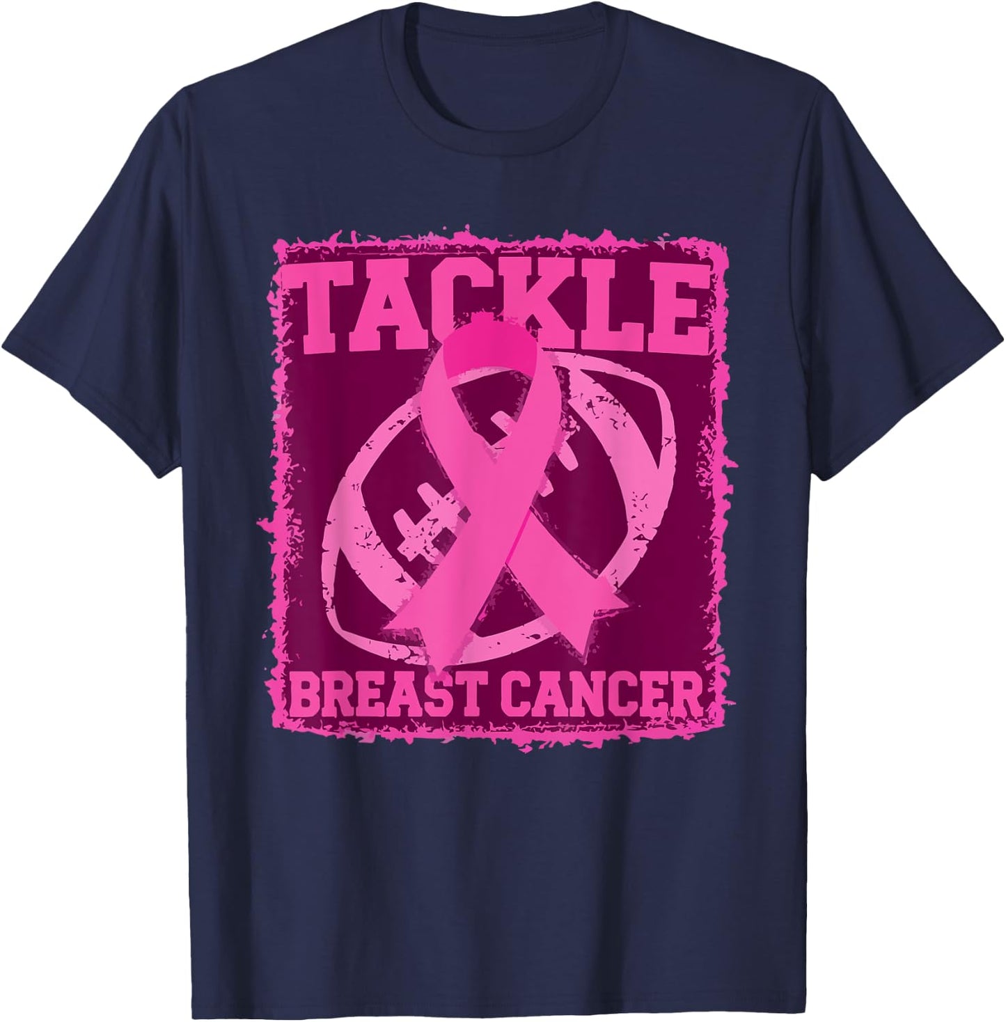 Tackle Breast Cancer Pink Ribbon American Fantasy Football T-Shirt - T-Shirt | Navy