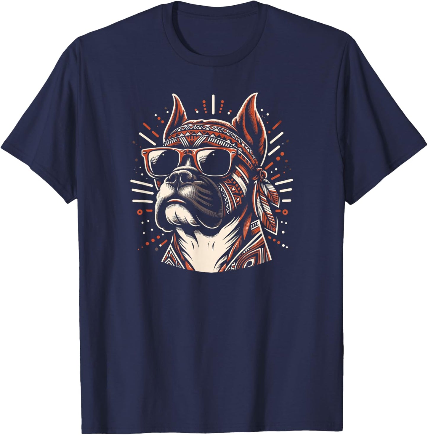 Cool Boxer Dog In Tribal Art Style Dog Mom Dad Men Women Kids T-Shirt - T-Shirt | Navy