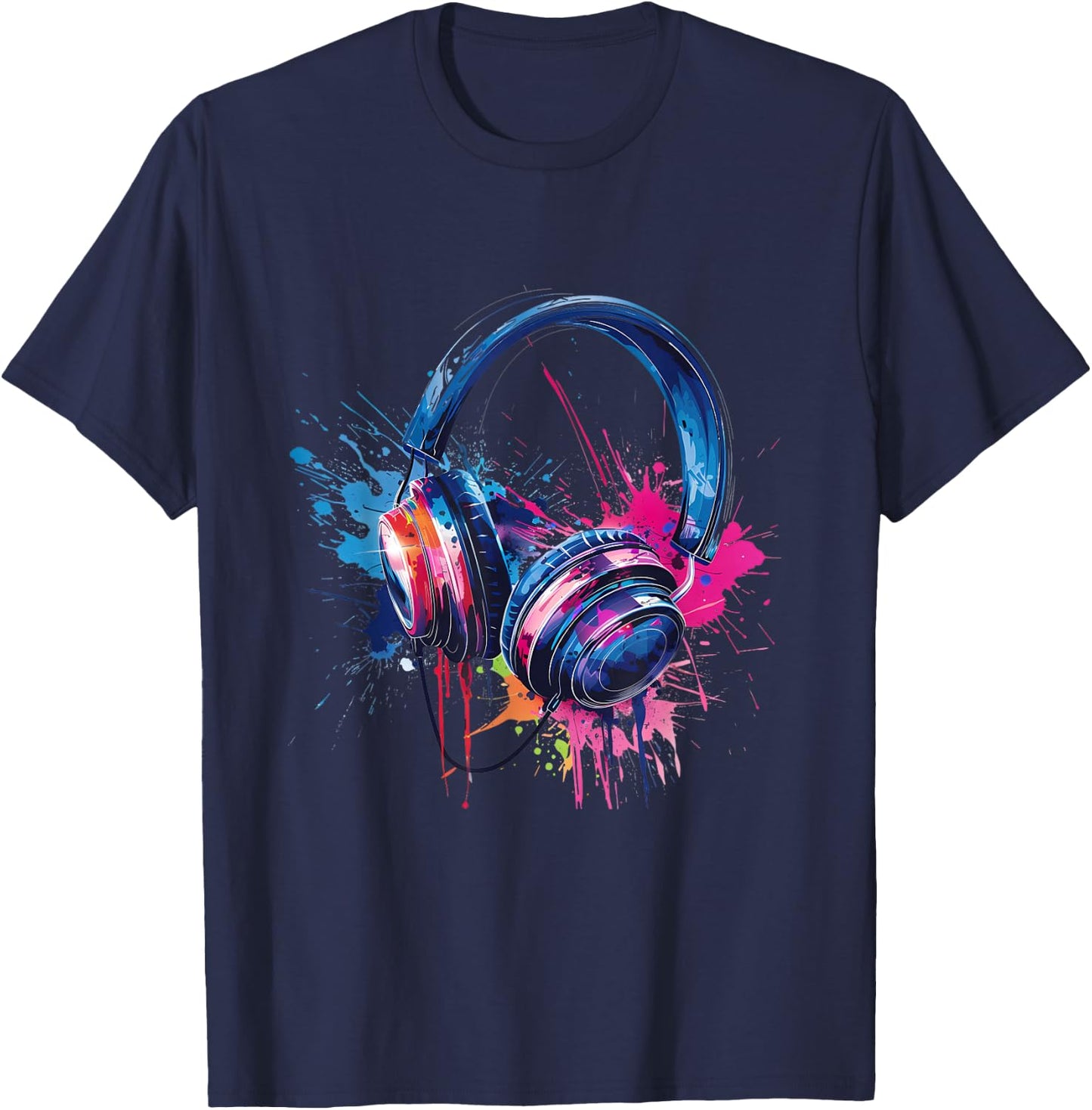 Headphones Music DJ EDM Music Headphones Music Lover Splash T-Shirt - T-Shirt | Navy
