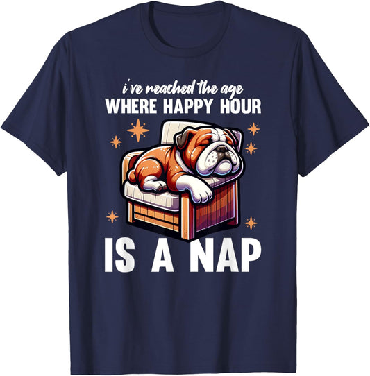 Happy Hour Is A Nap Funny Old Lady Napping Retired Design T-Shirt - T-Shirt | Navy