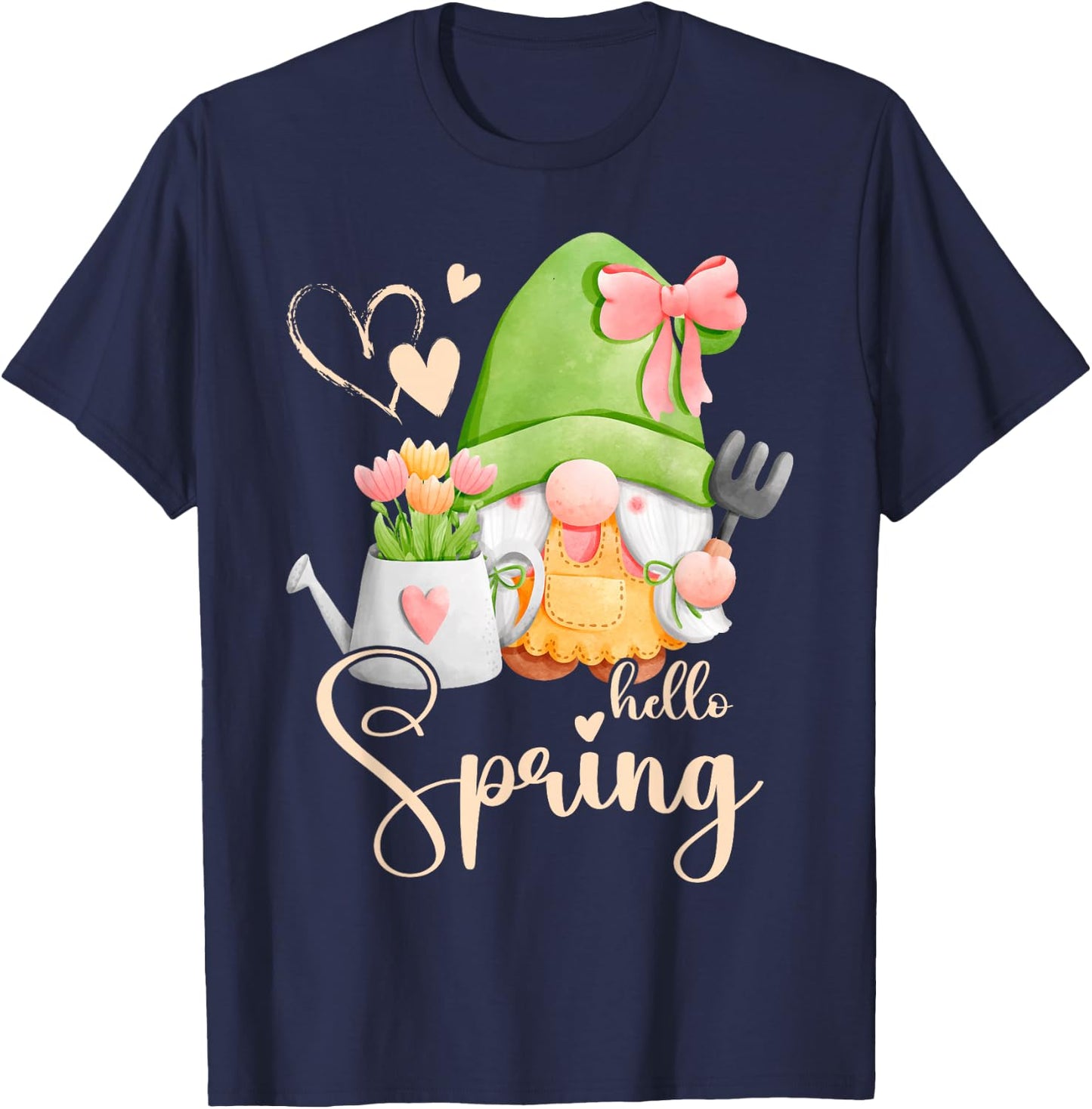 Spring Gnome with Flowers, Flower Care, Florist T-Shirt - T-Shirt | Navy