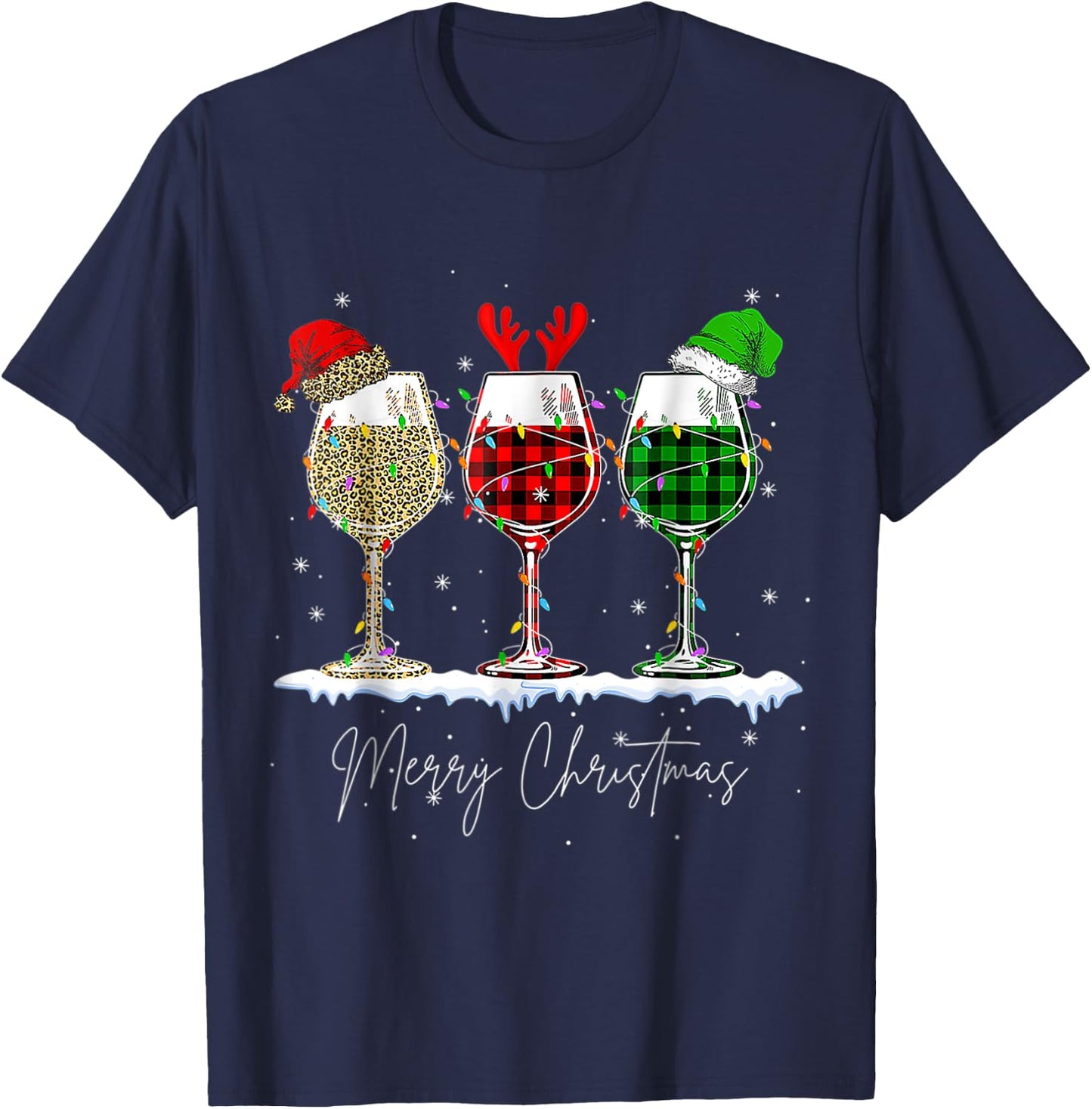 Funny Christmas Spirits Glasses Of Wine Xmas Holidays Party T-Shirt - T-Shirt | Navy