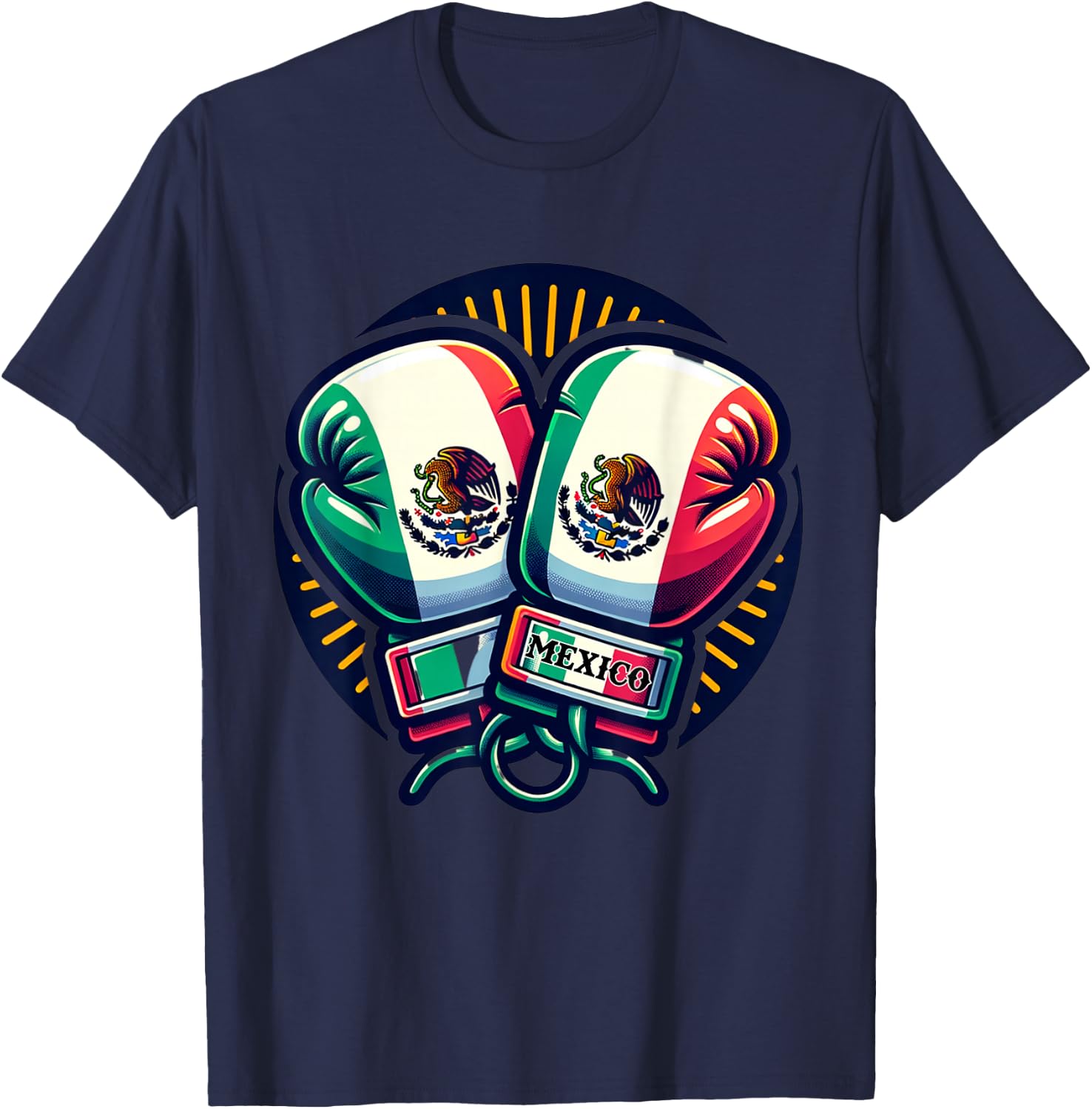 Boxing Gloves Mexico Boxing Vintage Mexican Flag T-Shirt - T-Shirt | Navy