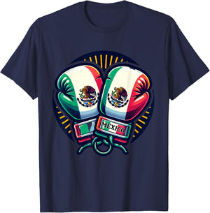 Boxing Gloves Mexico Boxing Vintage Mexican Flag T-Shirt - T-Shirt | Navy