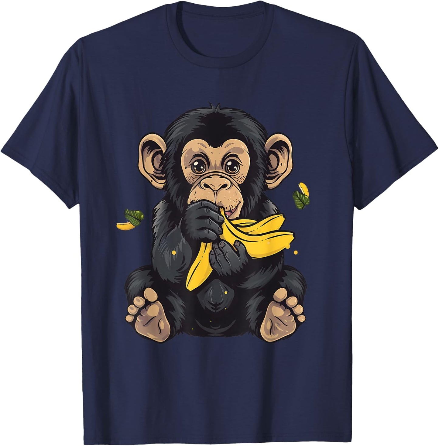 Banana Monkey Bananas Fruit Cute Monkey Wildlife Drawing T-Shirt - T-Shirt | Navy