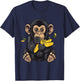 Banana Monkey Bananas Fruit Cute Monkey Wildlife Drawing T-Shirt - T-Shirt | Navy