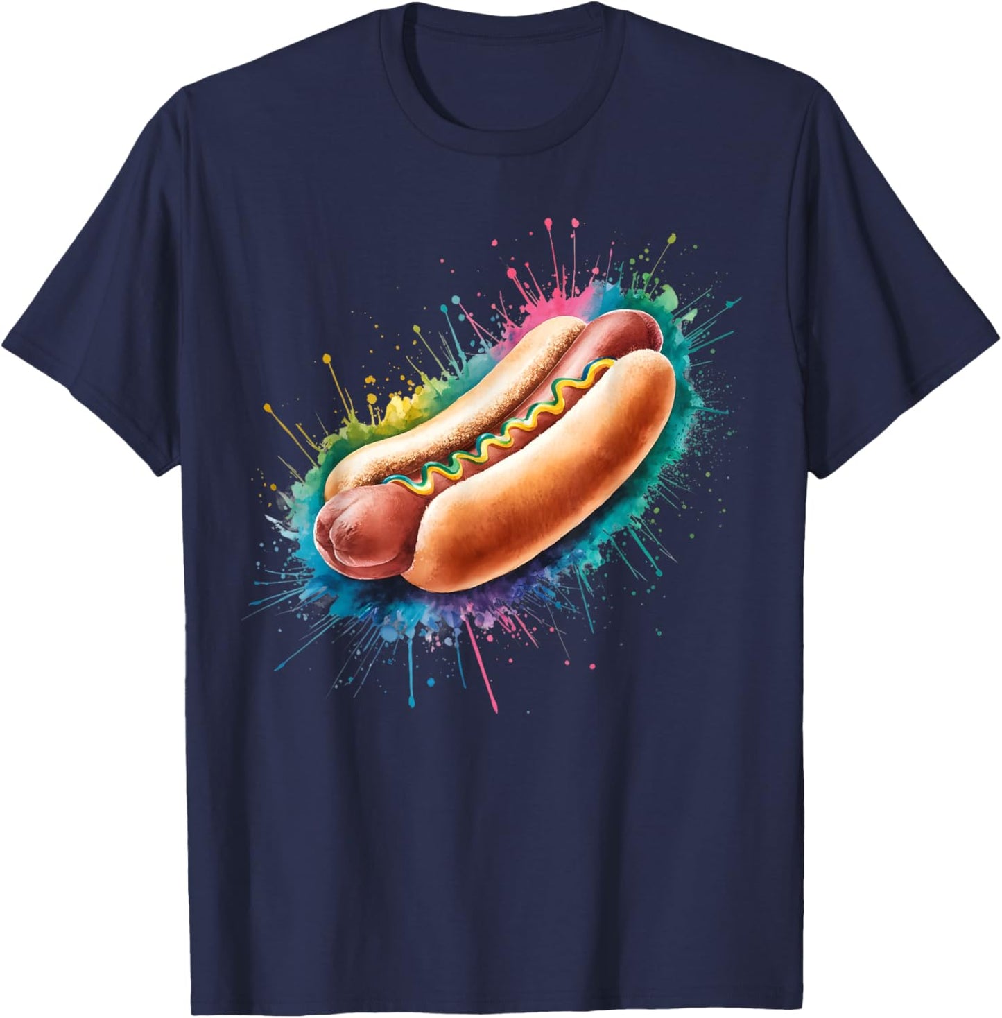 Hot Dog Men Woman Colorful Watercolor Hot Dog T-Shirt - T-Shirt | Navy