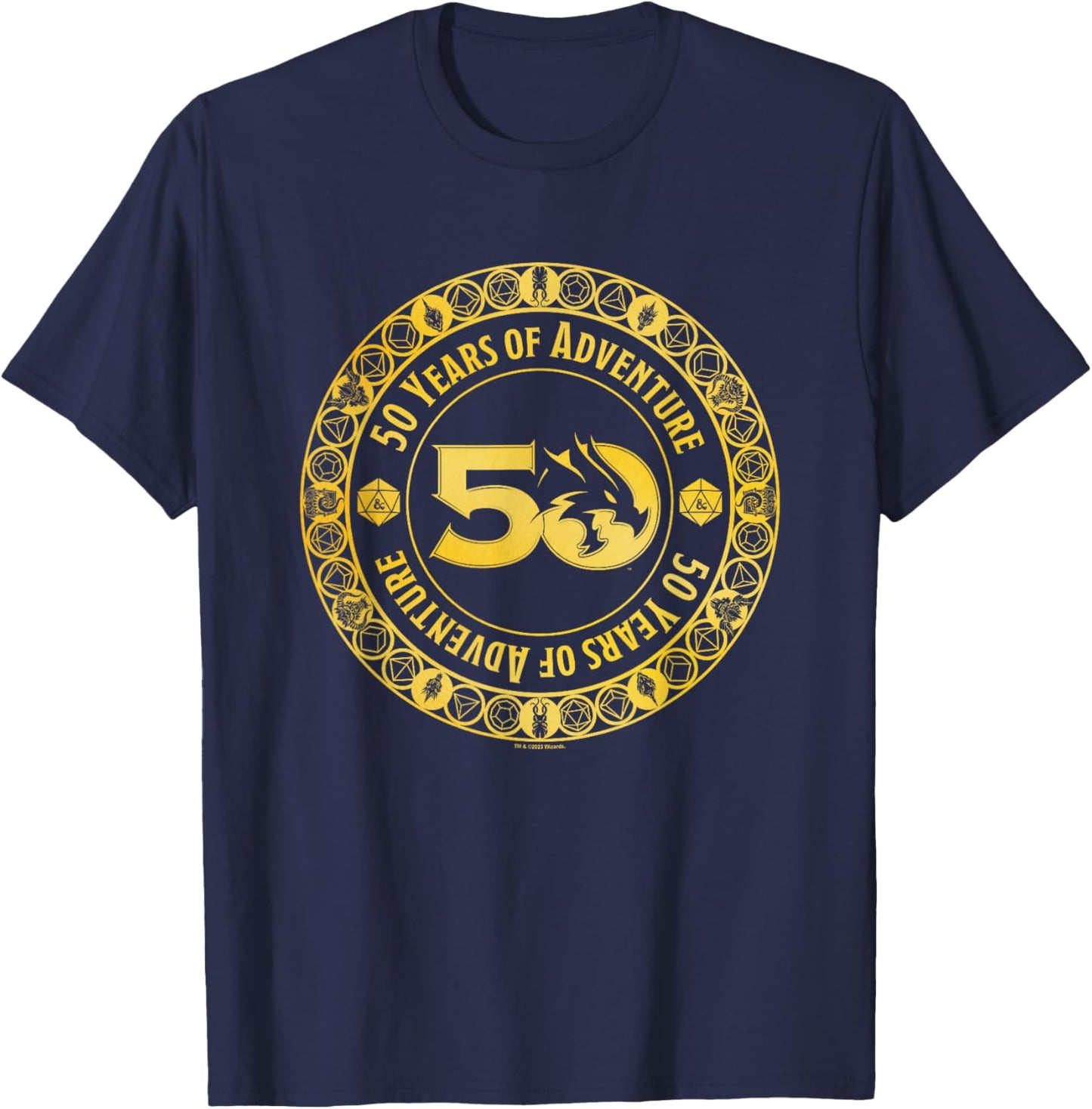 Dungeons & Dragons 50 Years Of Adventure Gold Badge T-Shirt - T-Shirt | Navy
