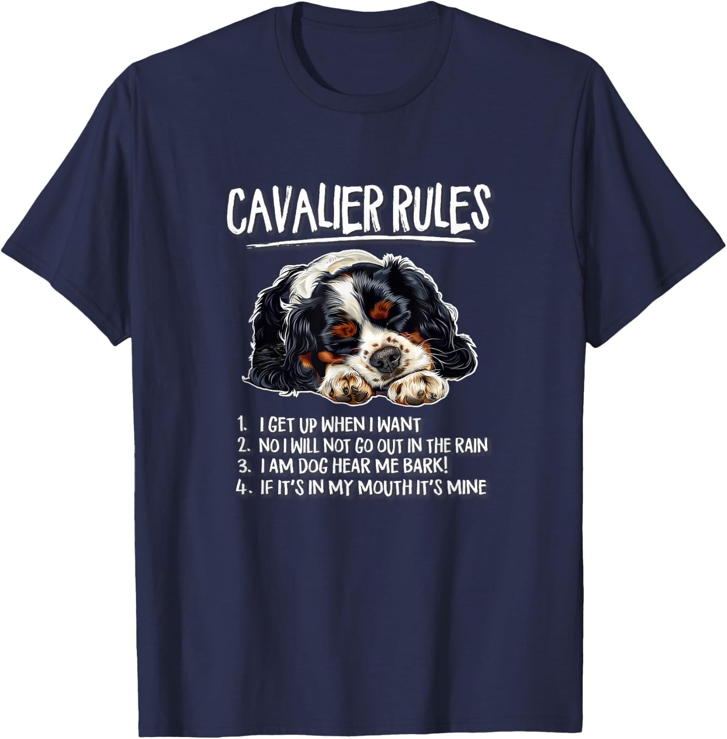 Nap Rules Tricolor Cavalier King Charles Spaniel Dog Lover T-Shirt - T-Shirt | Navy