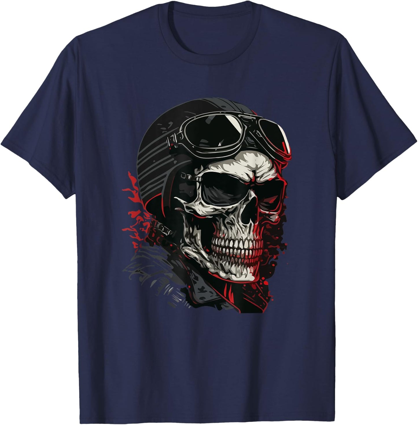 Skull Biker Skeleton Motorcycle Chopper Cafe Racer T-Shirt - T-Shirt | Navy