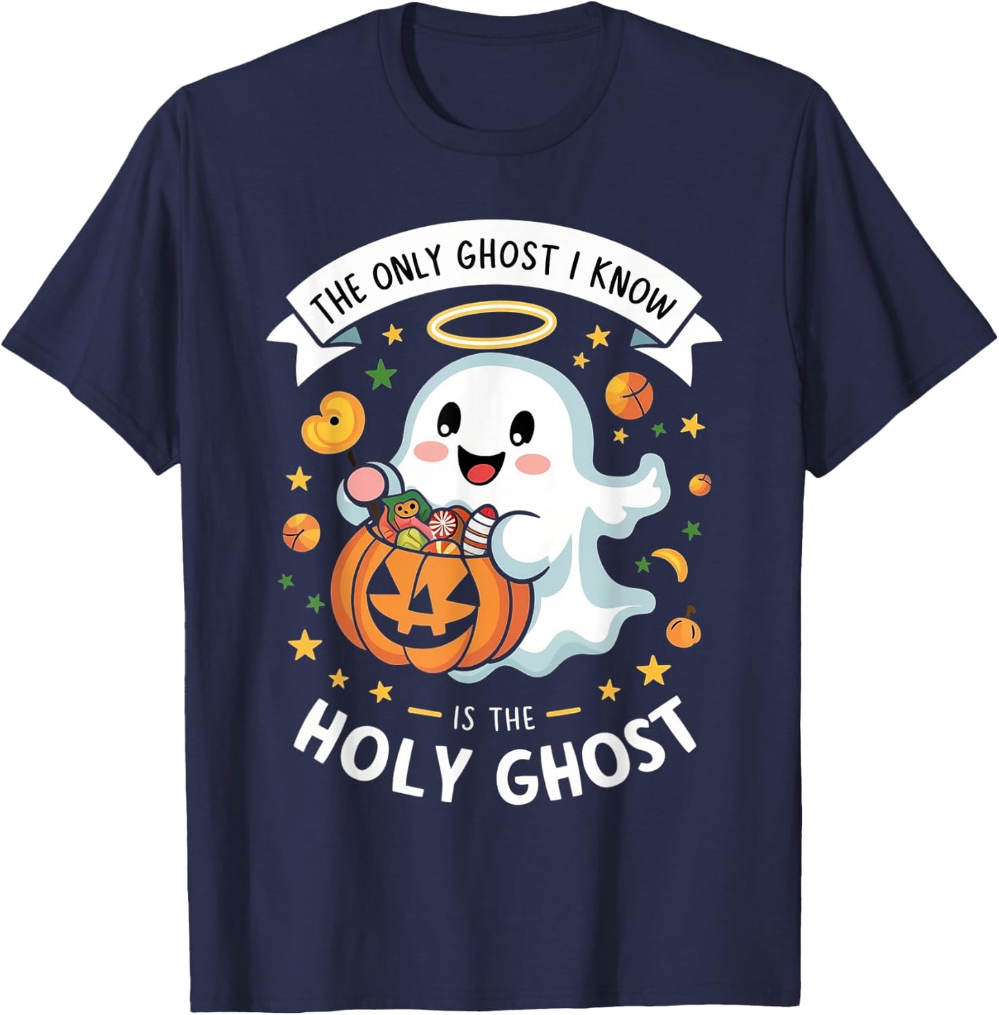 Christian Halloween Kids Only Ghost I Know is the Holy Ghost T-Shirt - T-Shirt | Navy