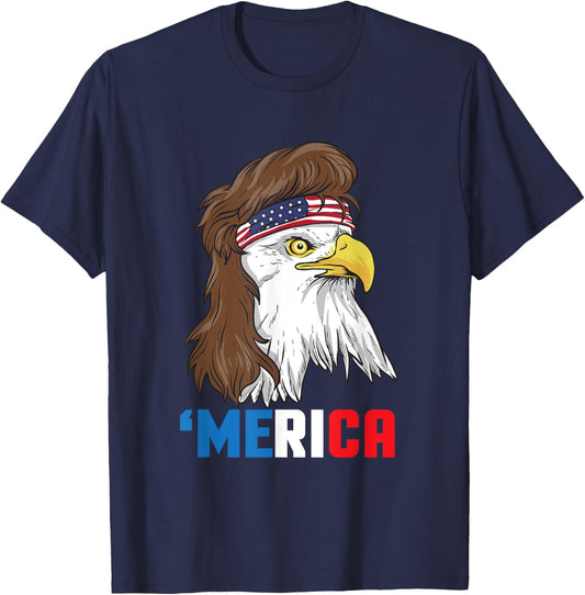 Merica Patriotic Mullet Eagle | Pride American Gift T-Shirt - T-Shirt | Navy