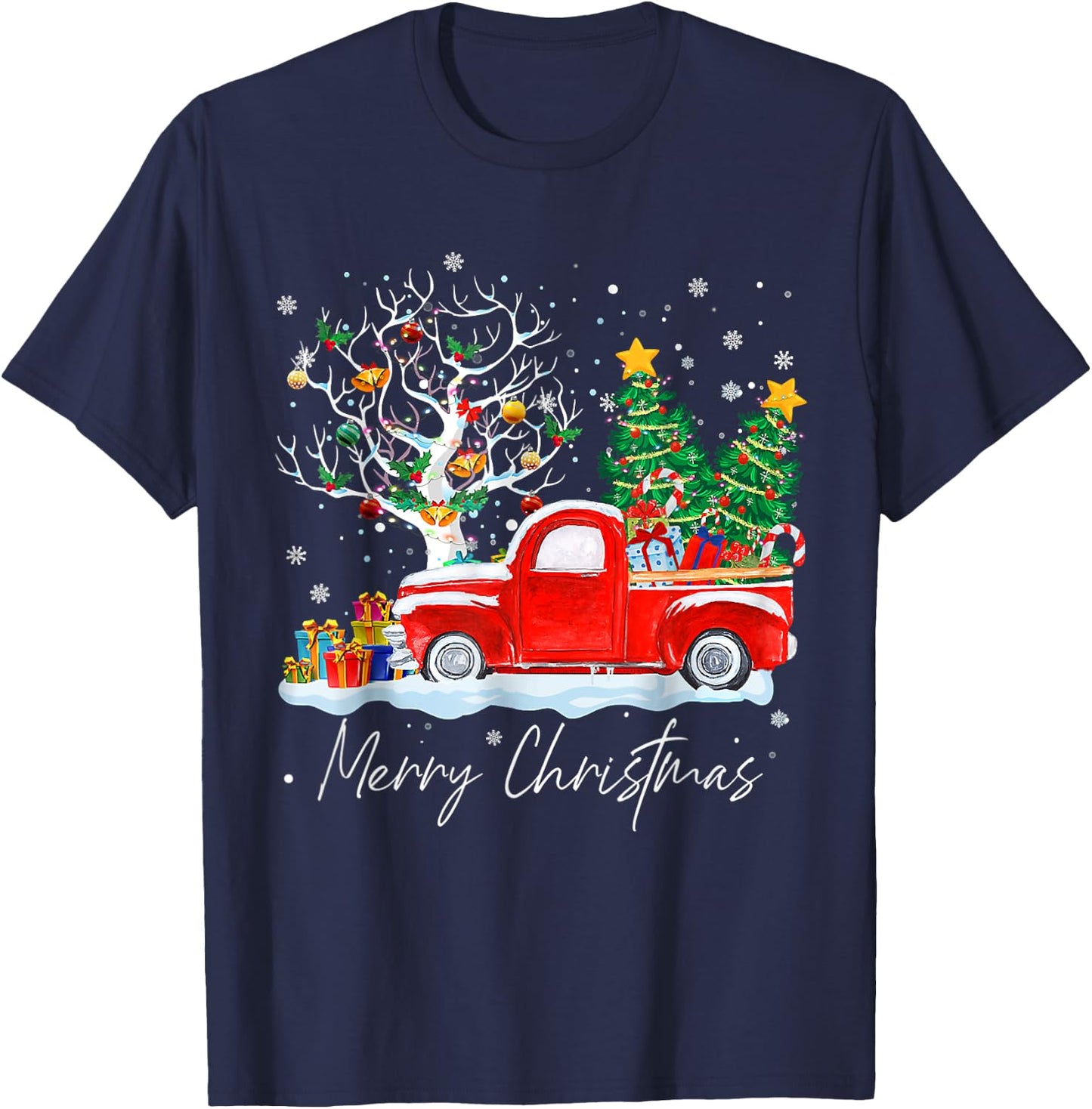 Merry Christmas 2024 Vintage Christmas Tree Pajama Family Xmas T-Shirt - T-Shirt | Navy
