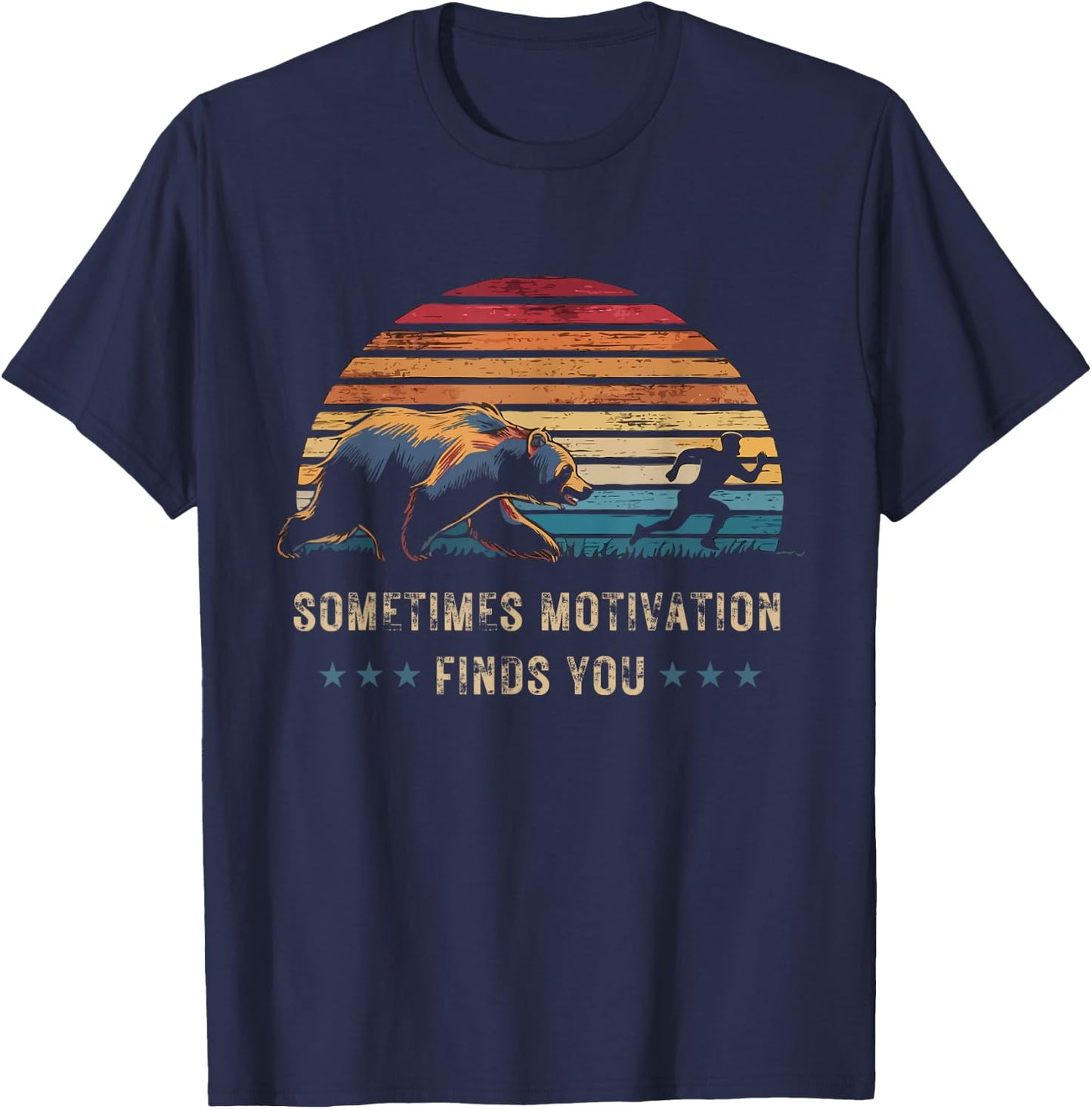 Sometimes Motivation Finds You Vintage Sunset Running T-Shirt - T-Shirt | Navy