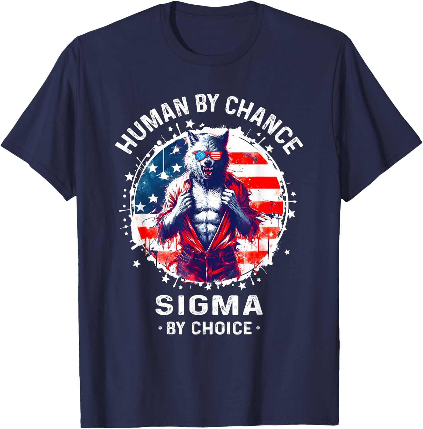 American Human By Chance Sigma By Choice Sigma Wolf T-Shirt - T-Shirt | Navy