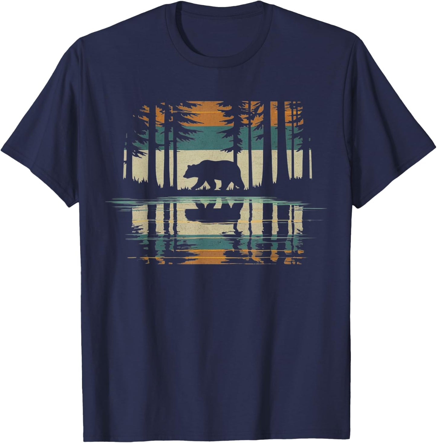Trees Reflection Wild Forest Nature Animal Bear Outdoor T-Shirt - T-Shirt | Navy