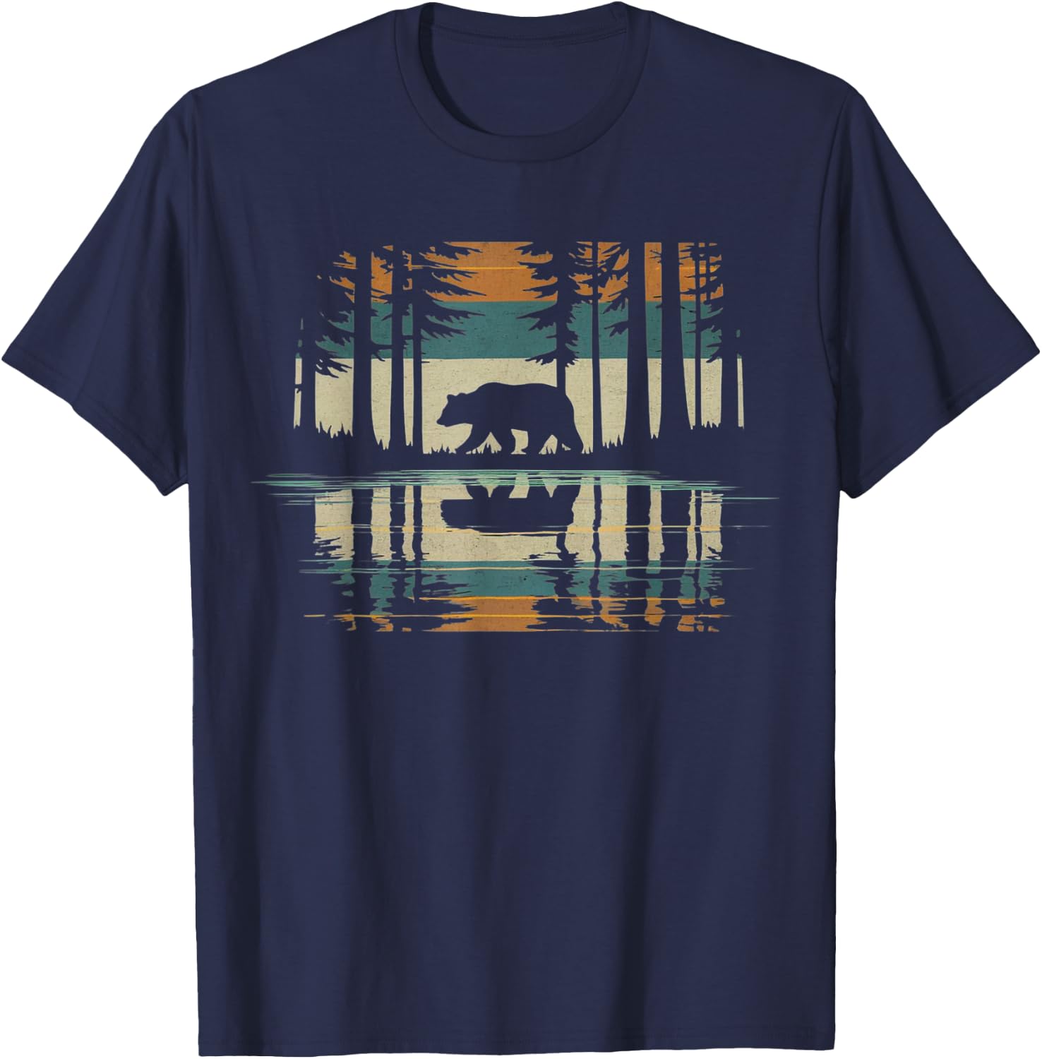 Trees Reflection Wild Forest Nature Animal Bear Outdoor T-Shirt - T-Shirt | Navy