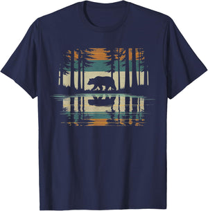 Trees Reflection Wild Forest Nature Animal Bear Outdoor T-Shirt - T-Shirt | Navy