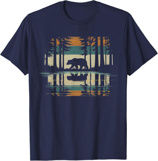 Trees Reflection Wild Forest Nature Animal Bear Outdoor T-Shirt - T-Shirt | Navy